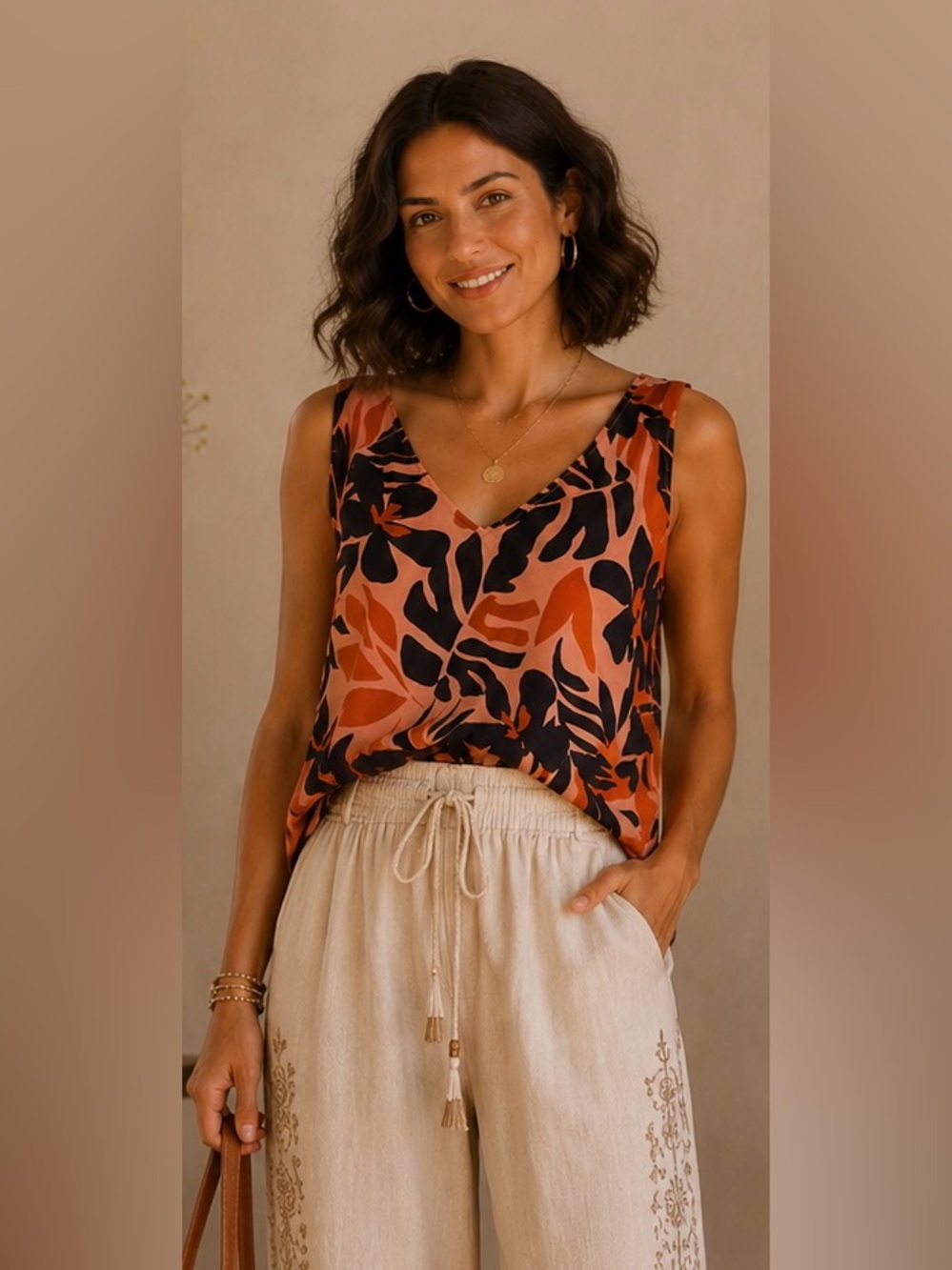 Old Navy Peach Tropical Floral Sleeveless Blouse Medium